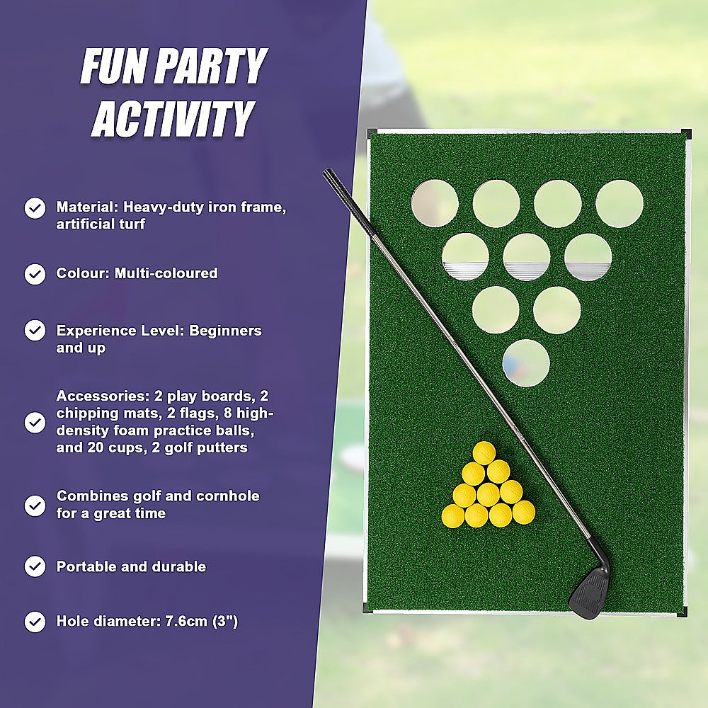 Golf Cornhole Game With Chipping Mats, Golf Balls, Putters