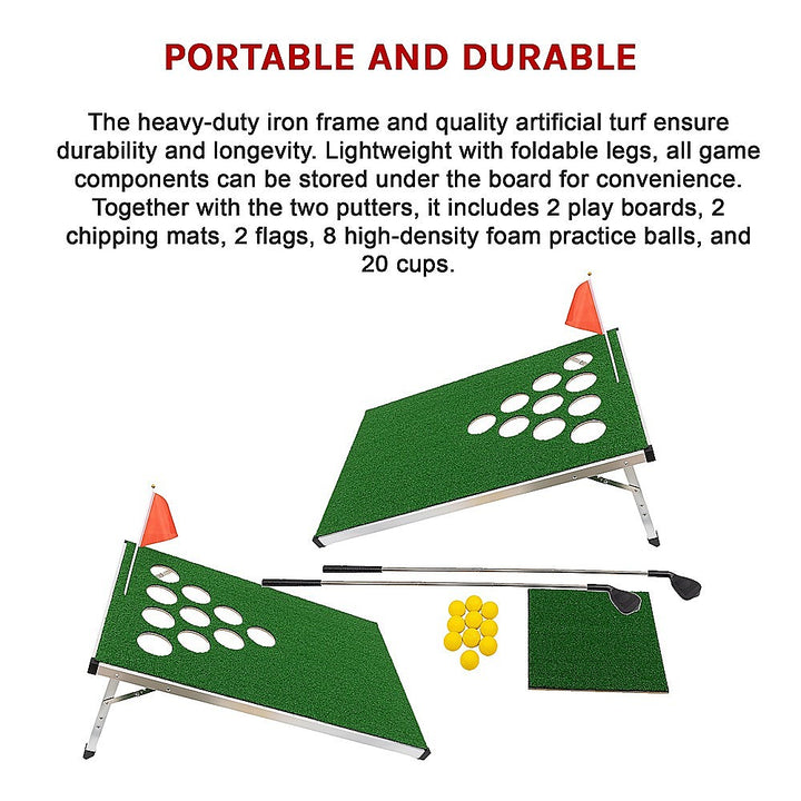 Golf Cornhole Game With Chipping Mats, Golf Balls, Putters