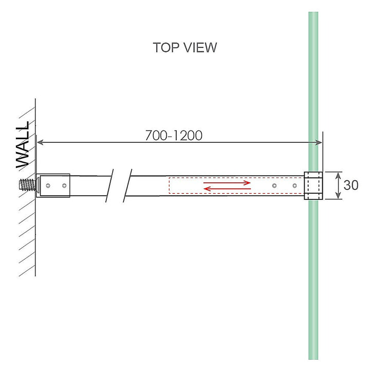 70x200cm Single Shower Glass Screen with Chrome U-brackets & Square Pole