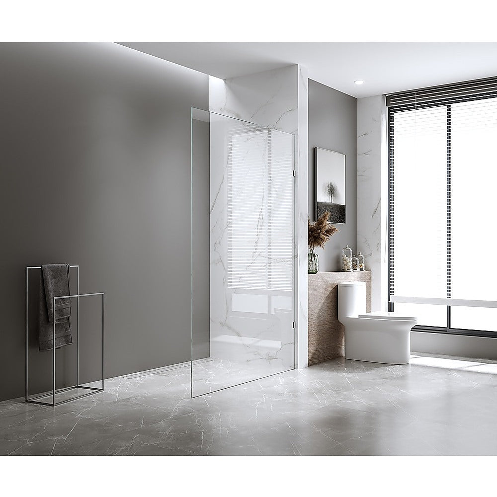 70x200cm Single Shower Glass Screen with Chrome F-brackets & Square Pole