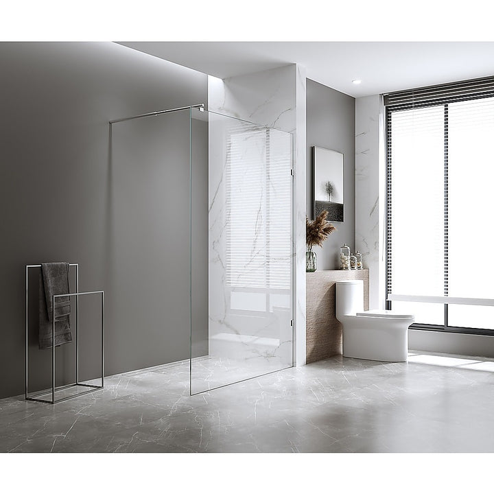 70x200cm Single Shower Glass Screen with Chrome F-brackets & Round Pole