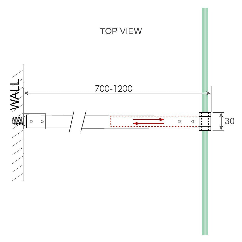 70x200cm Single Shower Glass Screen with Black F-brackets & Round Pole