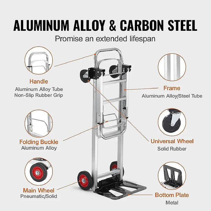 Hand Truck 2 in 1 Folding Dolly Cart 180kg Capacity Heavy Duty Aluminium