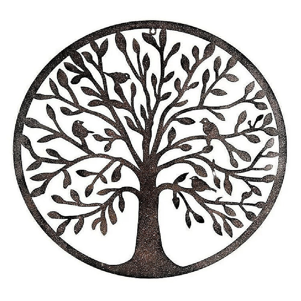 French Rustic 60cm Tree of Life & Birds Round Metal Wall Garden Art Sculpture