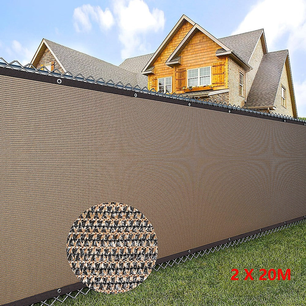 20m x 2m Fence Windscreen Privacy Screen Shade Cover Coffee Fabric Mesh Garden