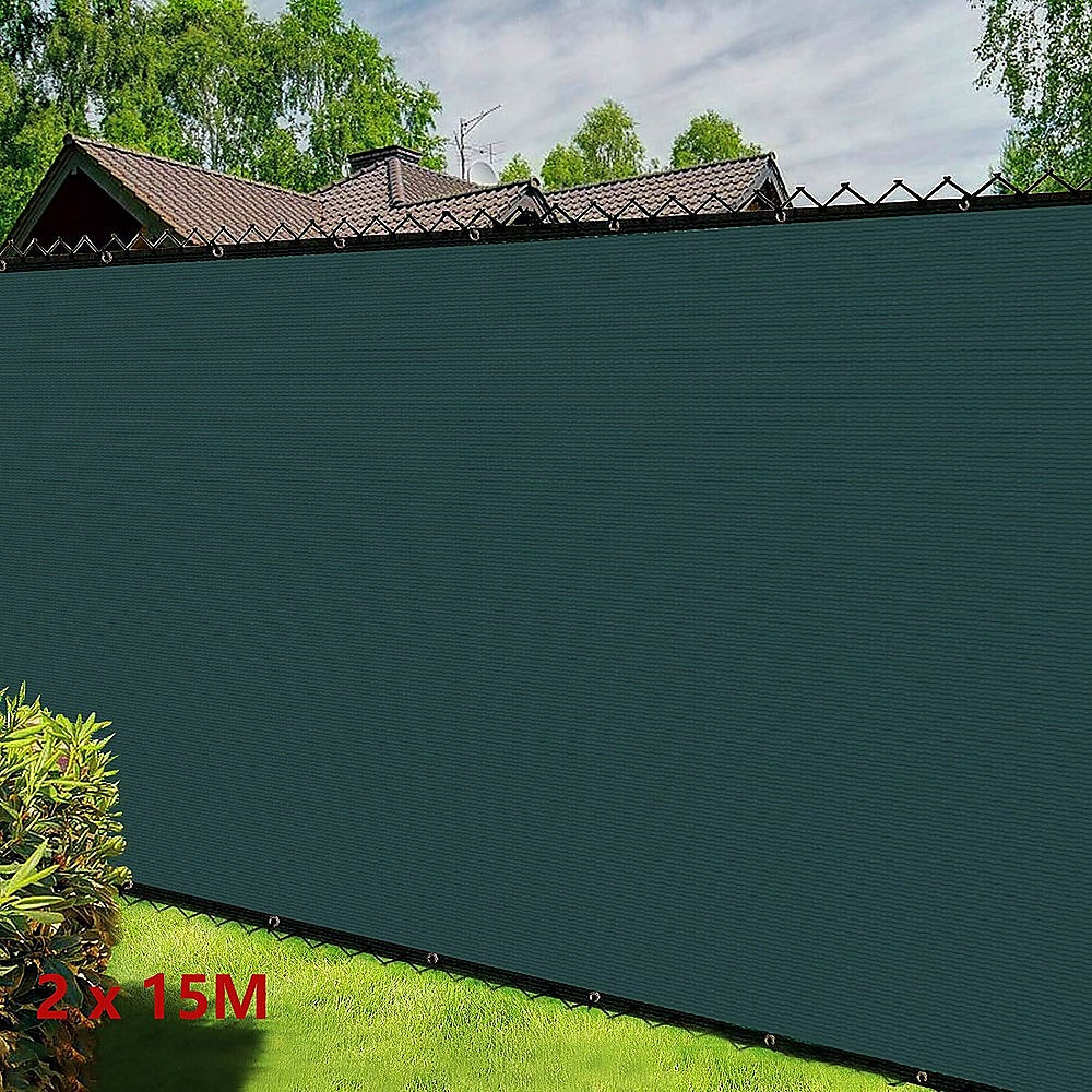 15m x 2m Fence Windscreen Privacy Screen Shade Cover Dark Green Fabric Mesh Garden