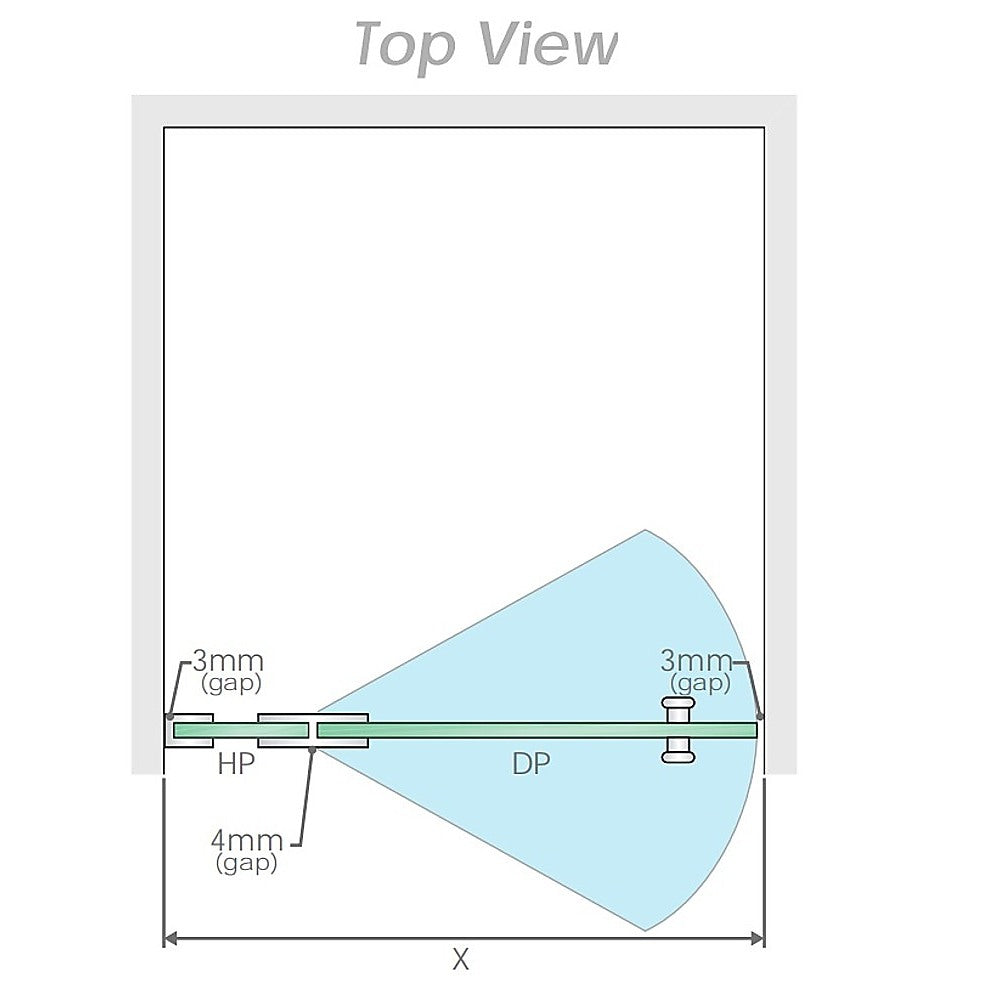 90x70cm Corner Frameless Shower Screen with Black Channel and SS Hinges, Round Handle