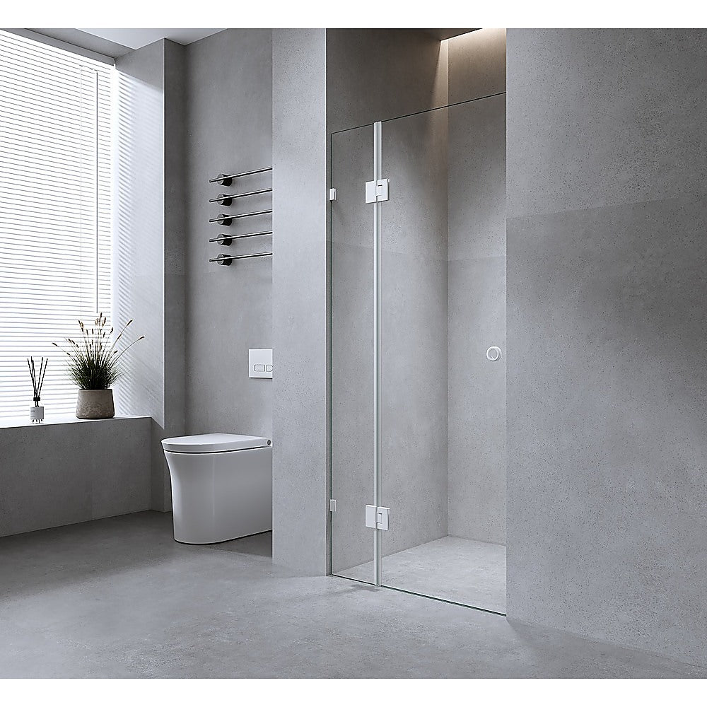 100cm Wall to Wall Frameless Shower Screen with Chrome Brackets and SS Hinges, Round Handle