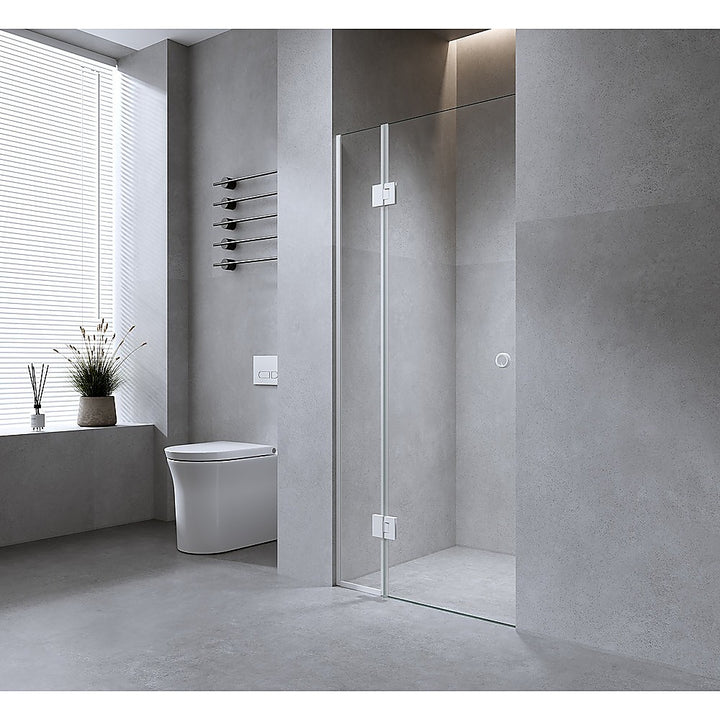 120cm Wall to Wall Frameless Shower Screen with Black Channel and SS Hinges , Round Handle