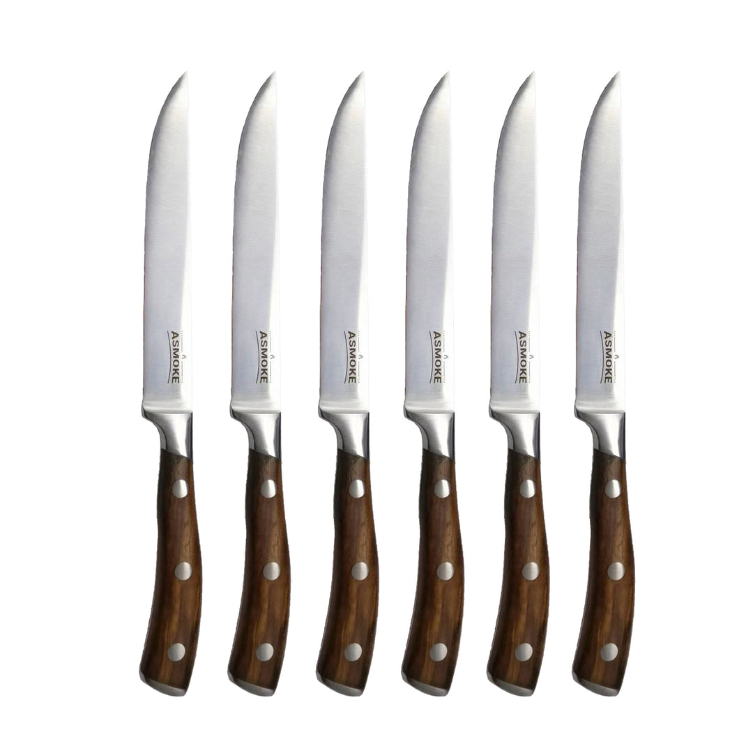 ASMOKE STEAK KNIFE SET OF 4, PAKKAWOOD HANDLE