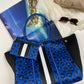 Neoprene Bag - Vegan Tote - 2 Piece Set - Stripe - Blue Leopard