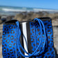 Neoprene Bag - Vegan Tote - 2 Piece Set - Stripe - Blue Leopard