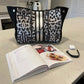 Neoprene Bag - Vegan Tote - 2 Piece Set - Stripe - Black & White Leopard