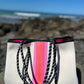 Neoprene Bag - Vegan Tote - 2 Piece Set - Stripe - White