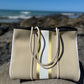 Neoprene Bag - Vegan Tote - 2 Piece Set - Stripe - Beige & Gold