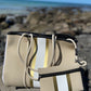 Neoprene Bag - Vegan Tote - 2 Piece Set - Stripe - Beige & Gold