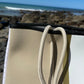 Neoprene Bag - Vegan Tote - 2 Piece Set - Stripe - Beige & Gold