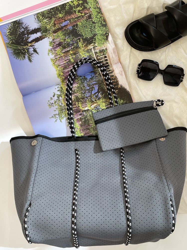 Neoprene Bag - Vegan Tote - 2 Piece Set - Charcoal