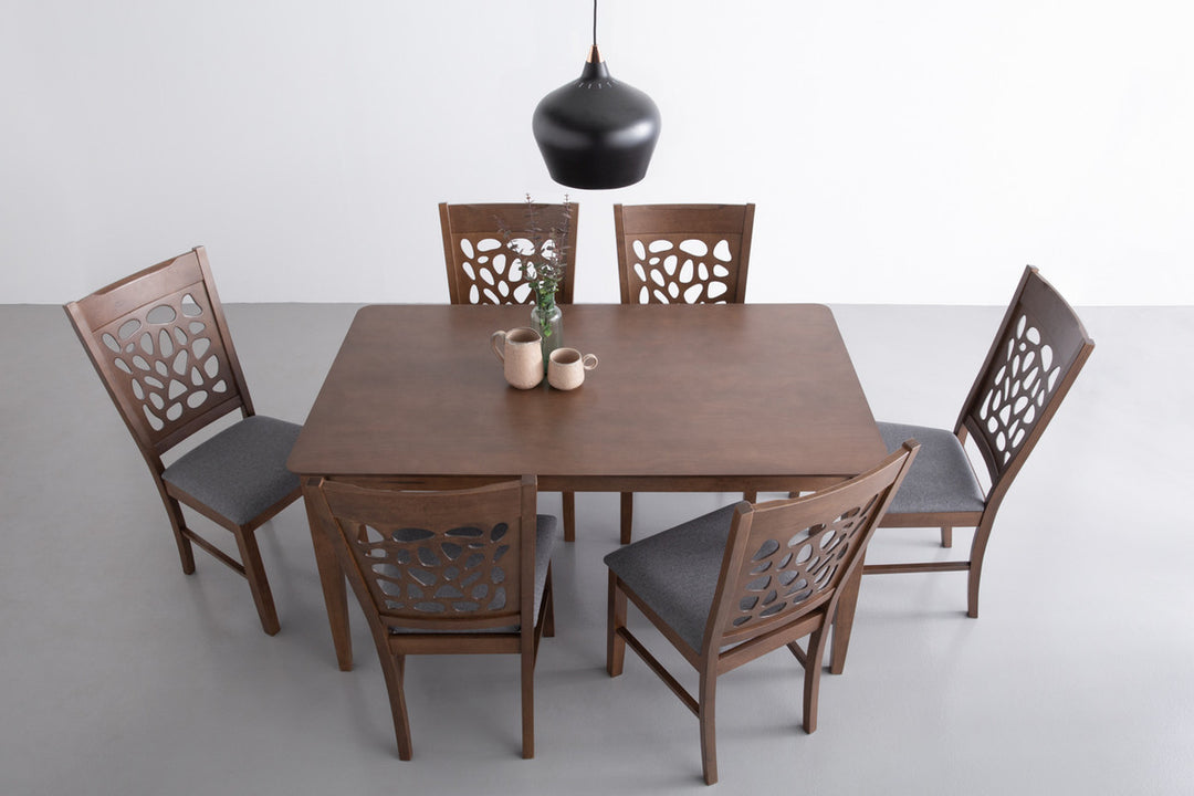 ALLEGRO Dining Table + 6x ASBEL Dining Chair - 7 Piece Dining Set - Cocoa