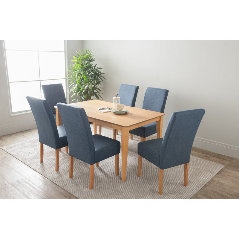 Mesi Dining Chair x2 - Natural Colour Legs Blue Colour Challis Fabric Upholstery