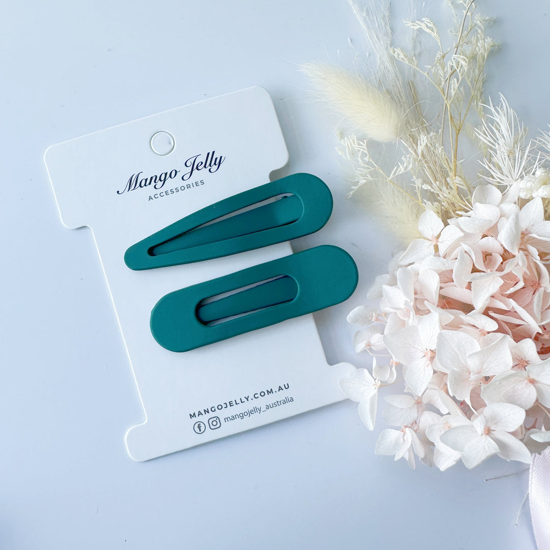 MANGO JELLY Large Pastel Coated Hair Clips - Teal - One Pack