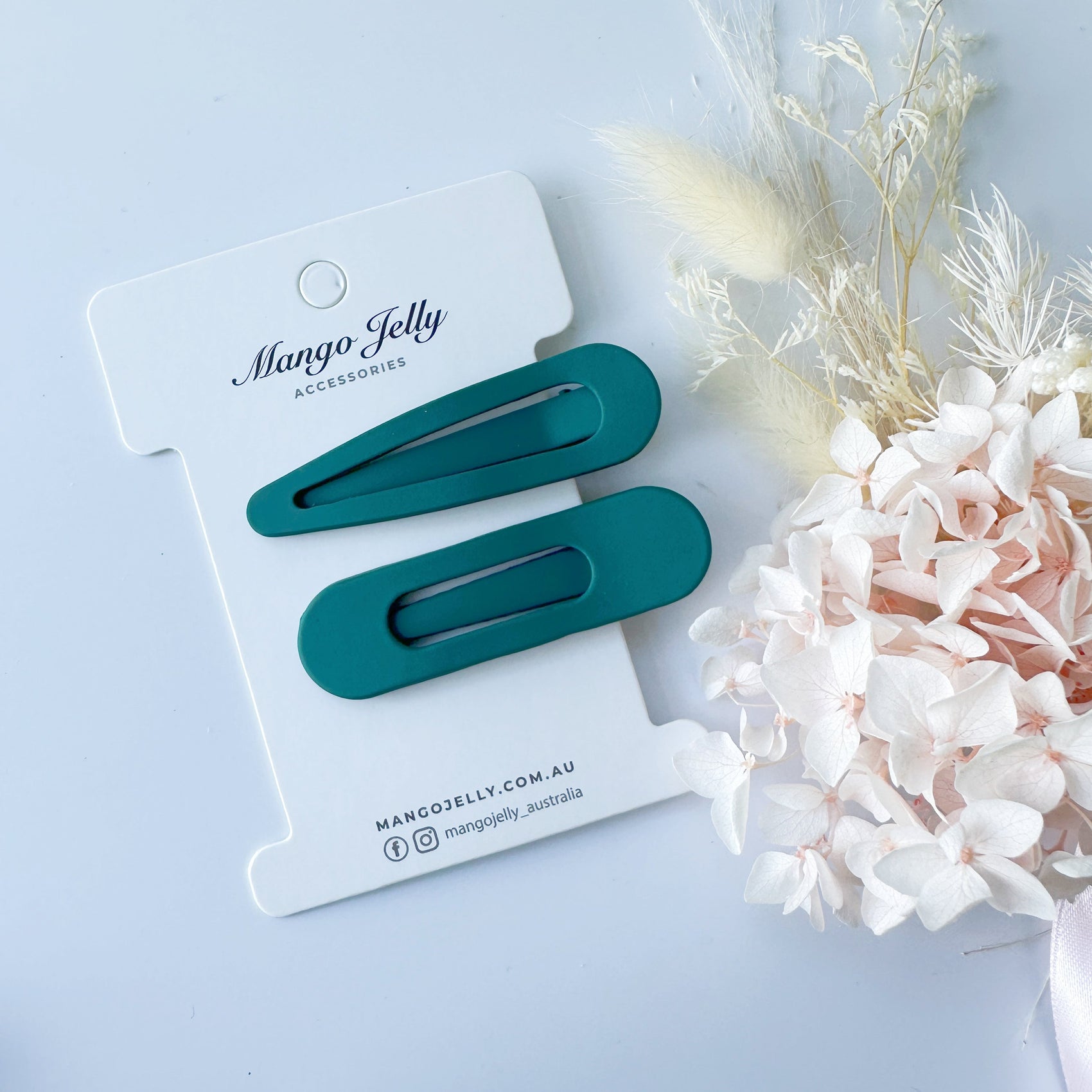 MANGO JELLY Large Pastel Coated Hair Clips - Teal - One Pack