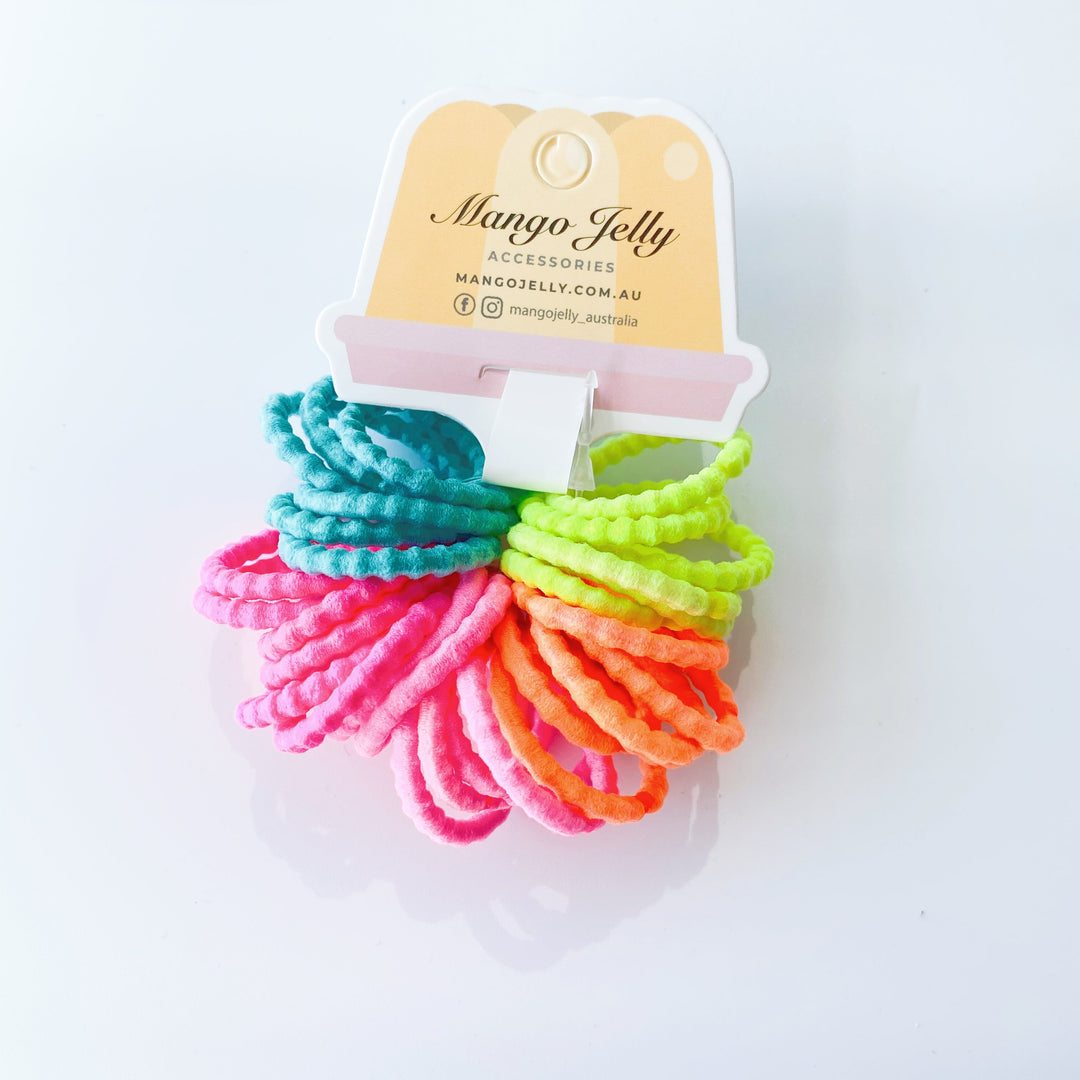 MANGO JELLY Kids Hair Ties (3cm) - Bubbly Neon (THICK) - Six Pack