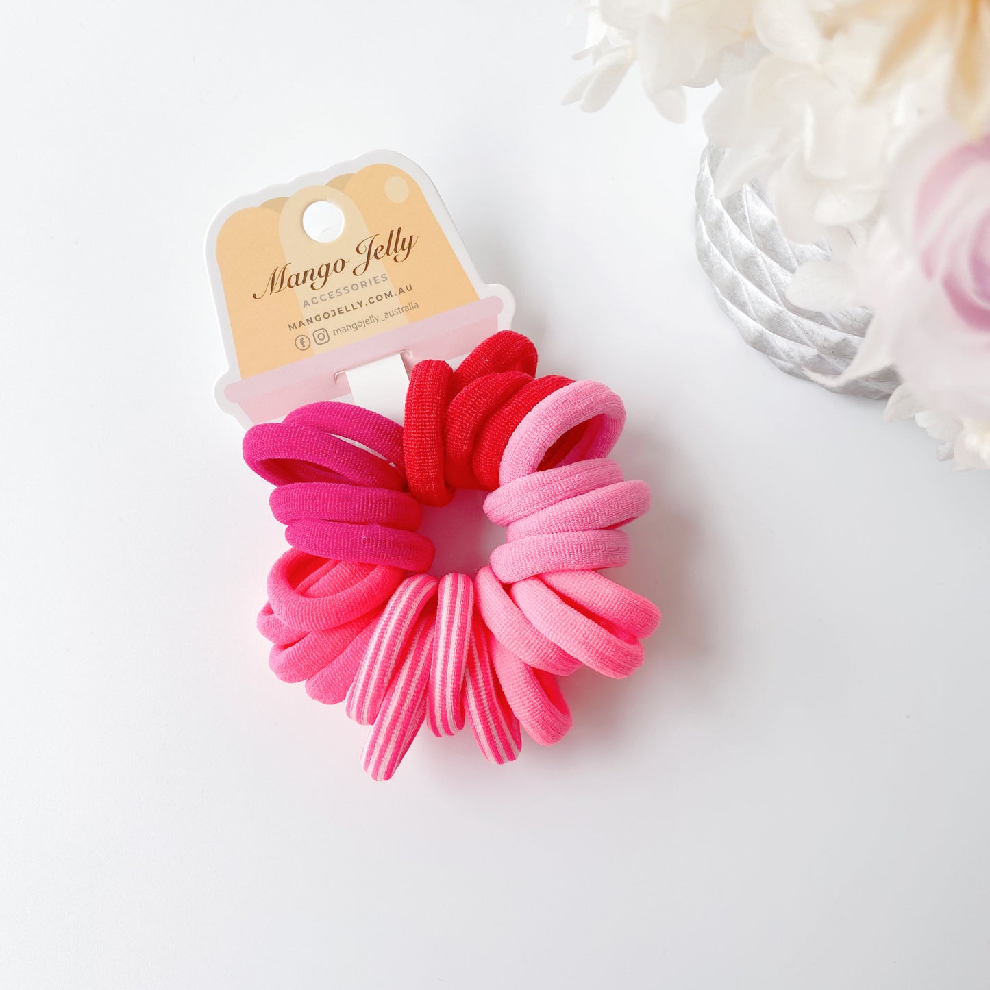 MANGO JELLY Metal Free Hair Ties (3cm) - Just Pink 24P - Three Pack