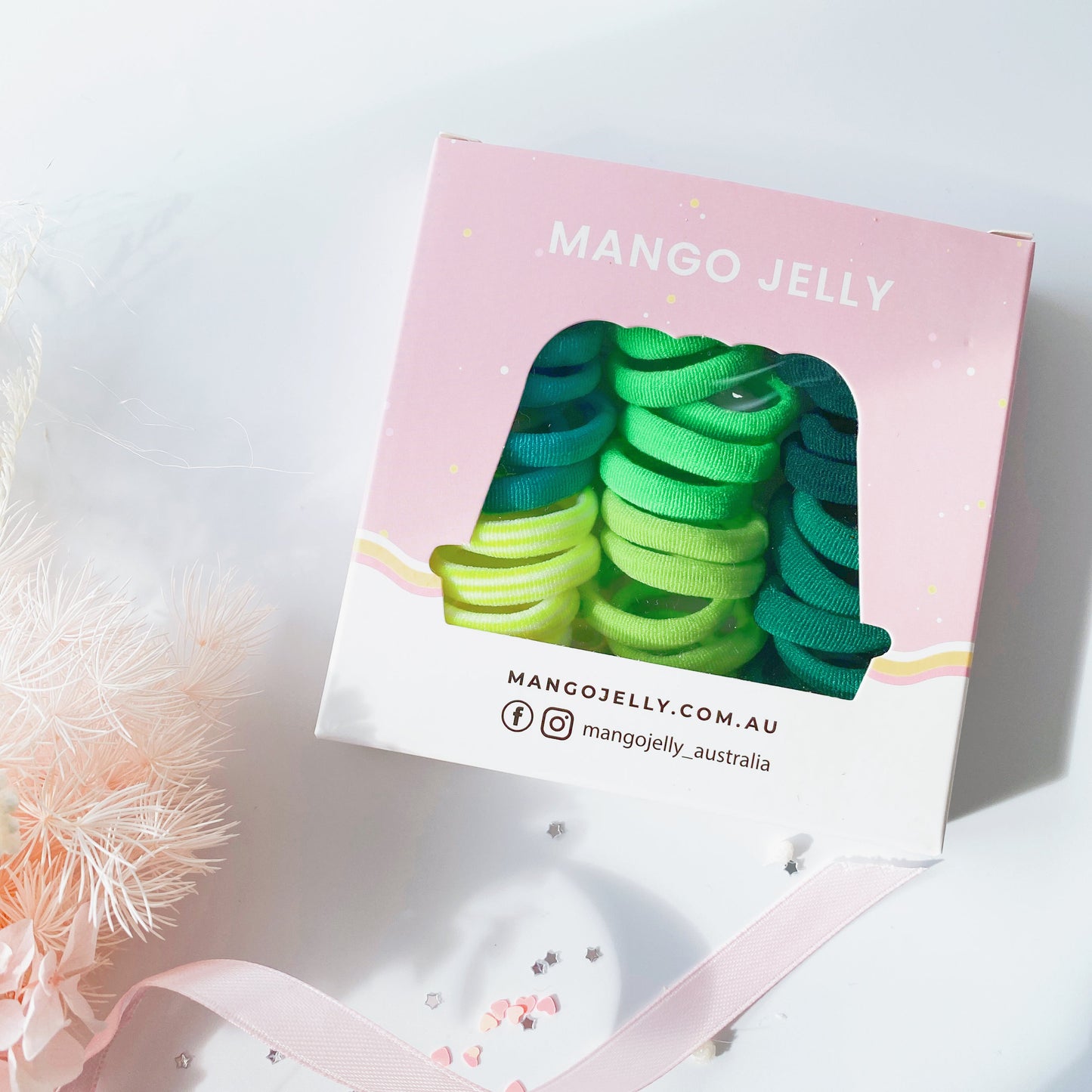 MANGO JELLY Metal Free Hair Ties (3cm) - Green 36P - Six Pack