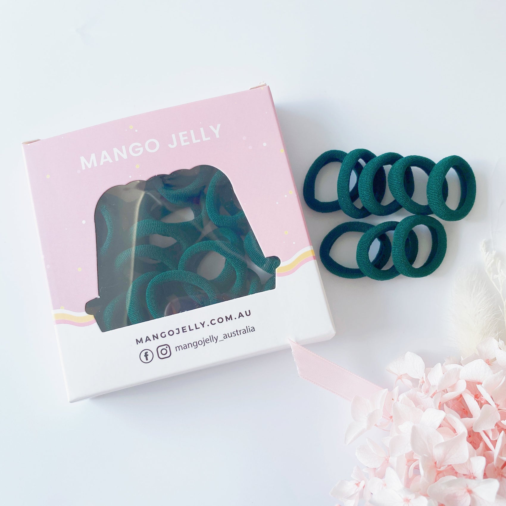 MANGO JELLY Metal Free Hair Ties (3cm) - School Colour Bottle Green 36P - TwinPack