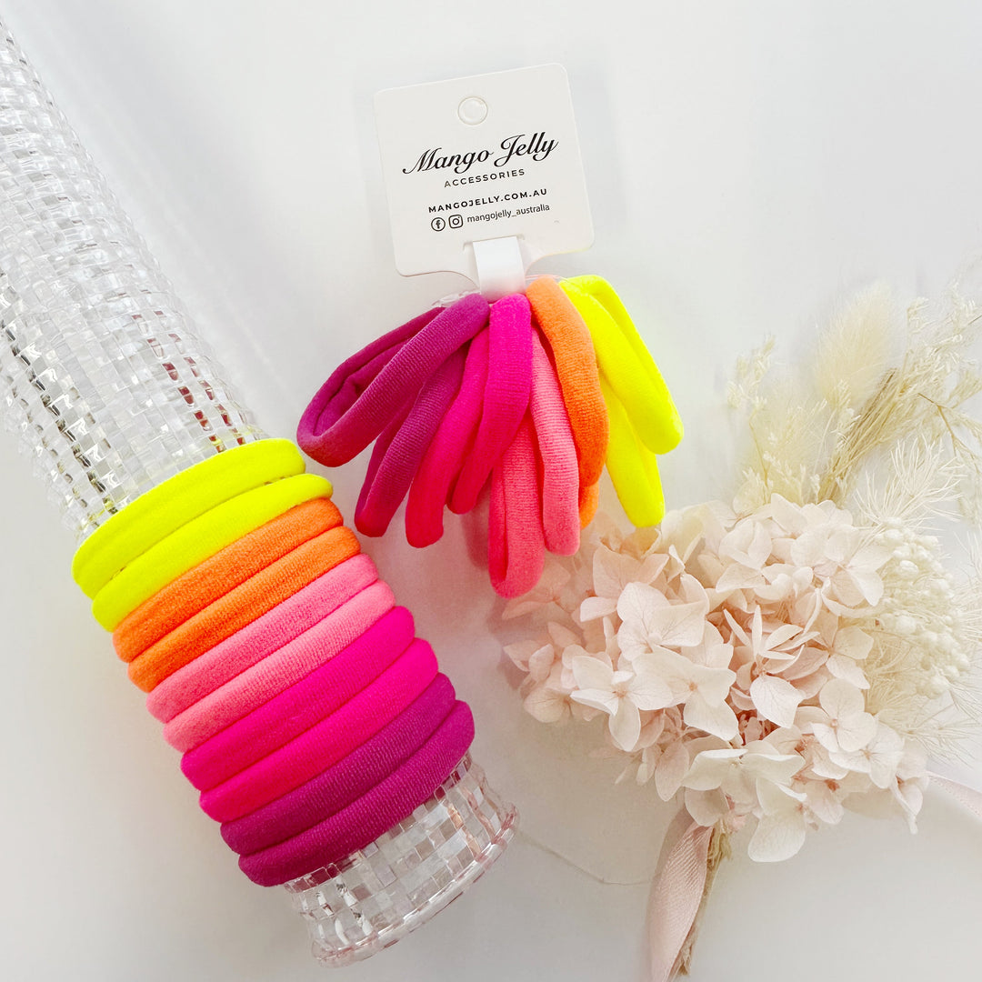 MANGO JELLY Metal Free Hair ties (4.5cm) - Neon Mixed 10P - Six Pack