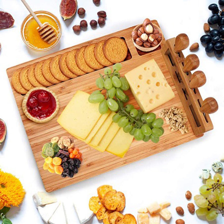 Stella Bamboo Cheese Charcuterie Board and Knife Set 7 Piece Rectangle 36x26cm Free Delivery