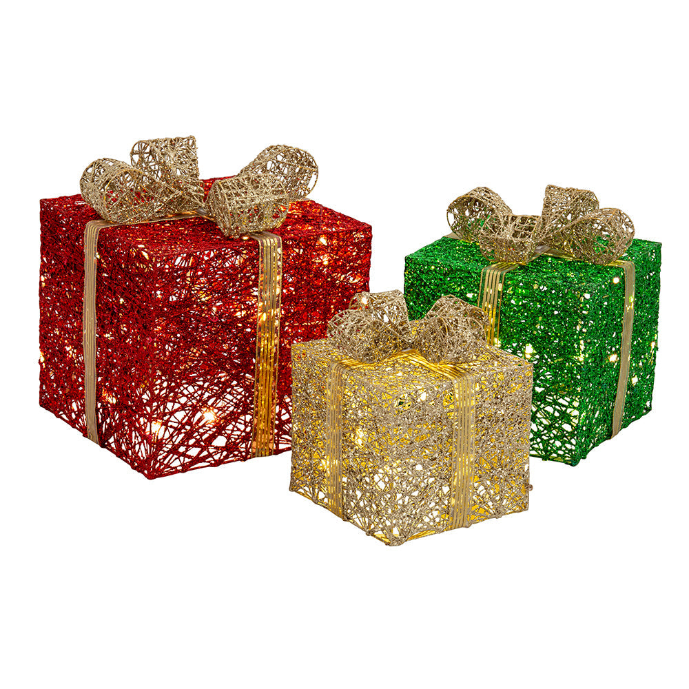 LED Jumbo Presents 3-Piece Glitter/Gold Bow Twinkle