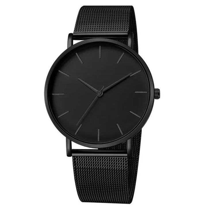 NNEOBA Mens Ultra Thin Magnetic Bracelet Quartz Watch - All-Black Slim Mesh Steel