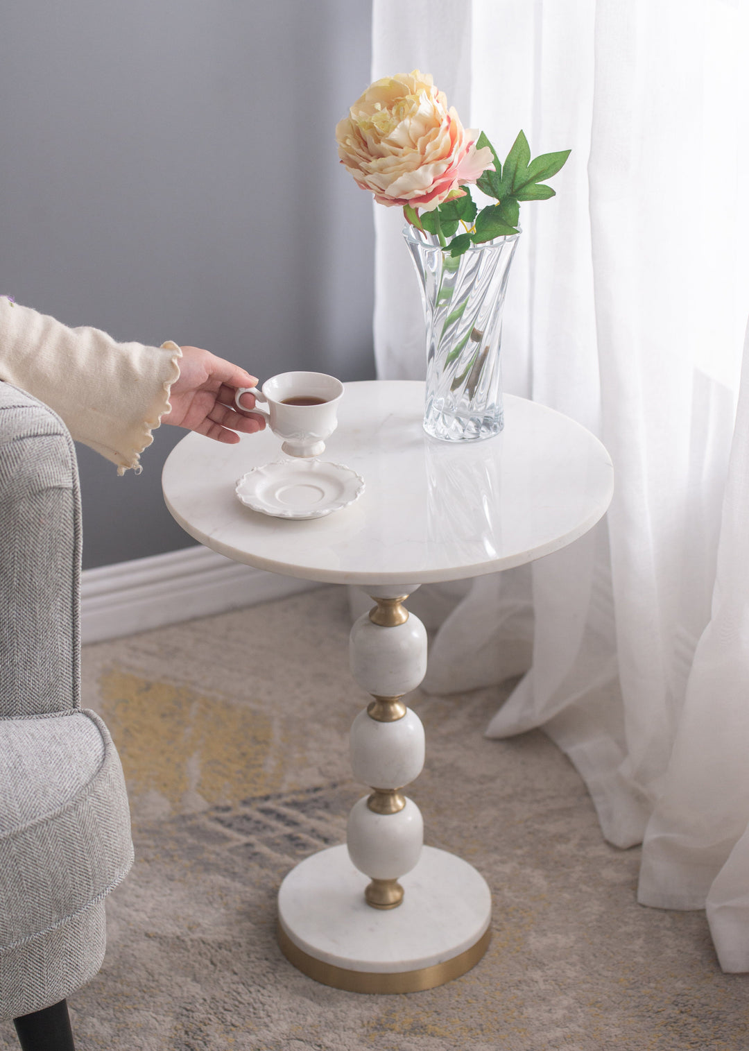 PEBBLE MARBLE AND ALUMINUIM HAND MADE SIDE TABLE