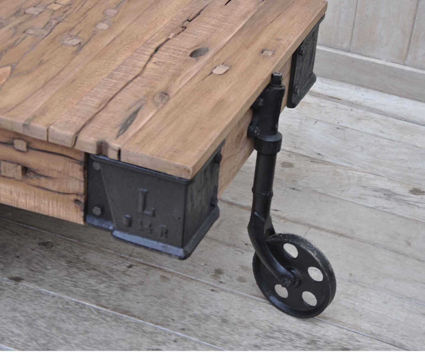 OLD RAILWAY SLEEPER INDUSTRIAL CART COFFEE TABLE