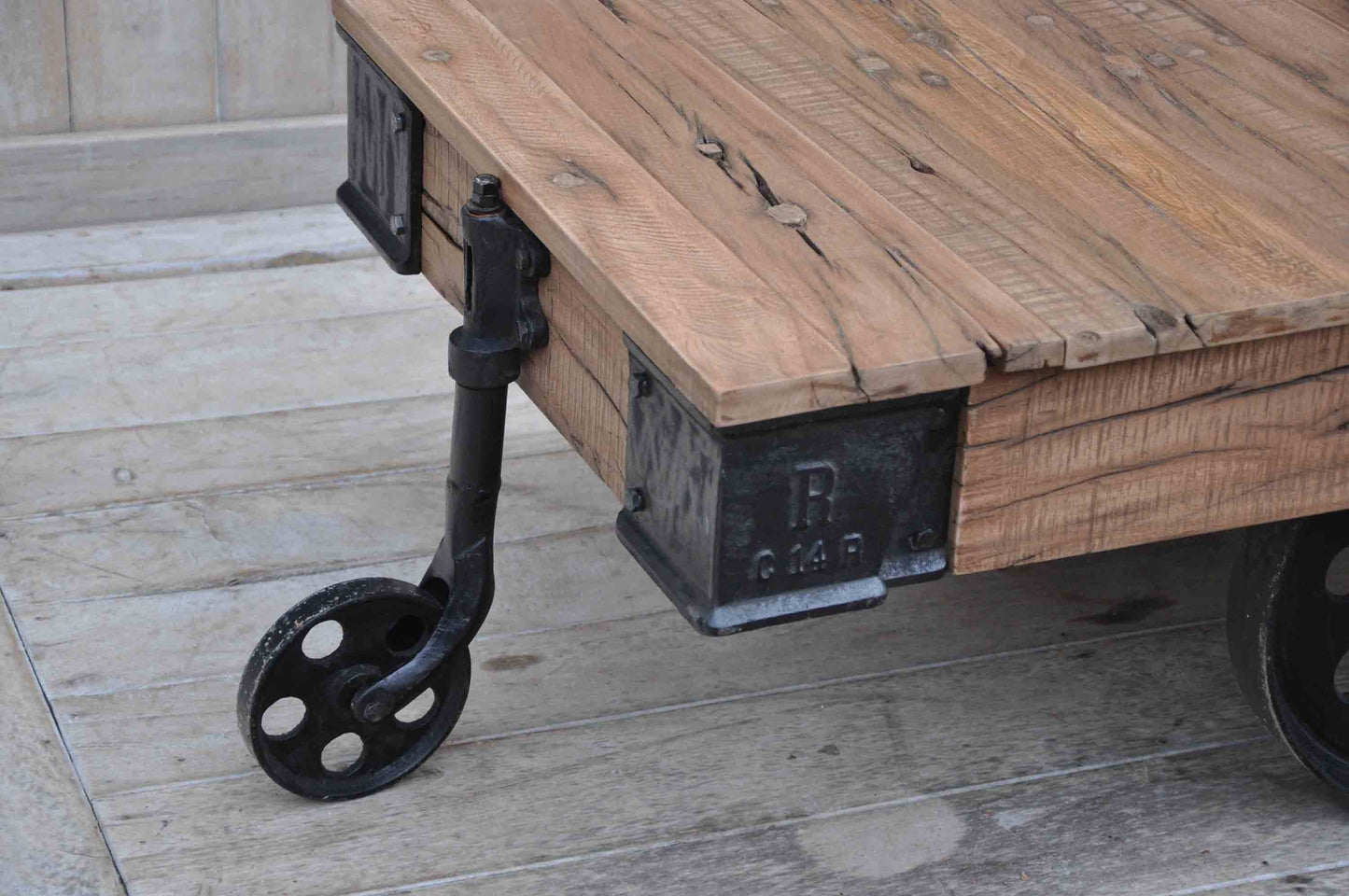 OLD RAILWAY SLEEPER INDUSTRIAL CART COFFEE TABLE