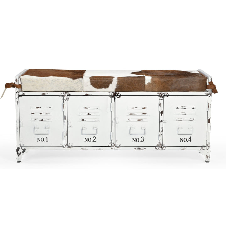 COWHIDE IRON LOCKER BENCH