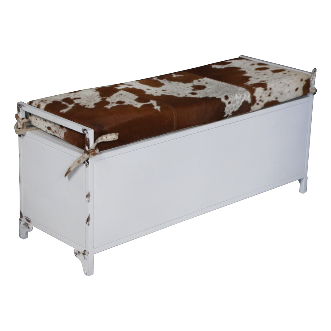 COWHIDE IRON LOCKER BENCH