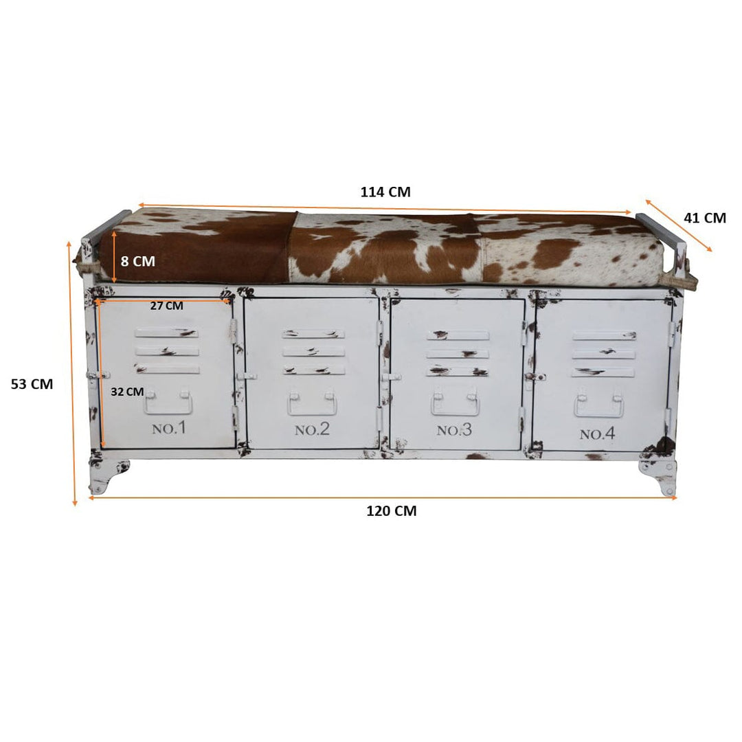 COWHIDE IRON LOCKER BENCH