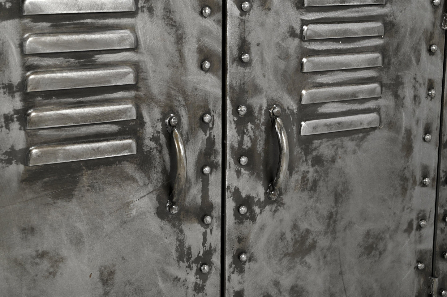 VINTAGE IRON LOCKER SIDEBOARD WITH RECLAIMED RAILWAY SLEEPER WOOD