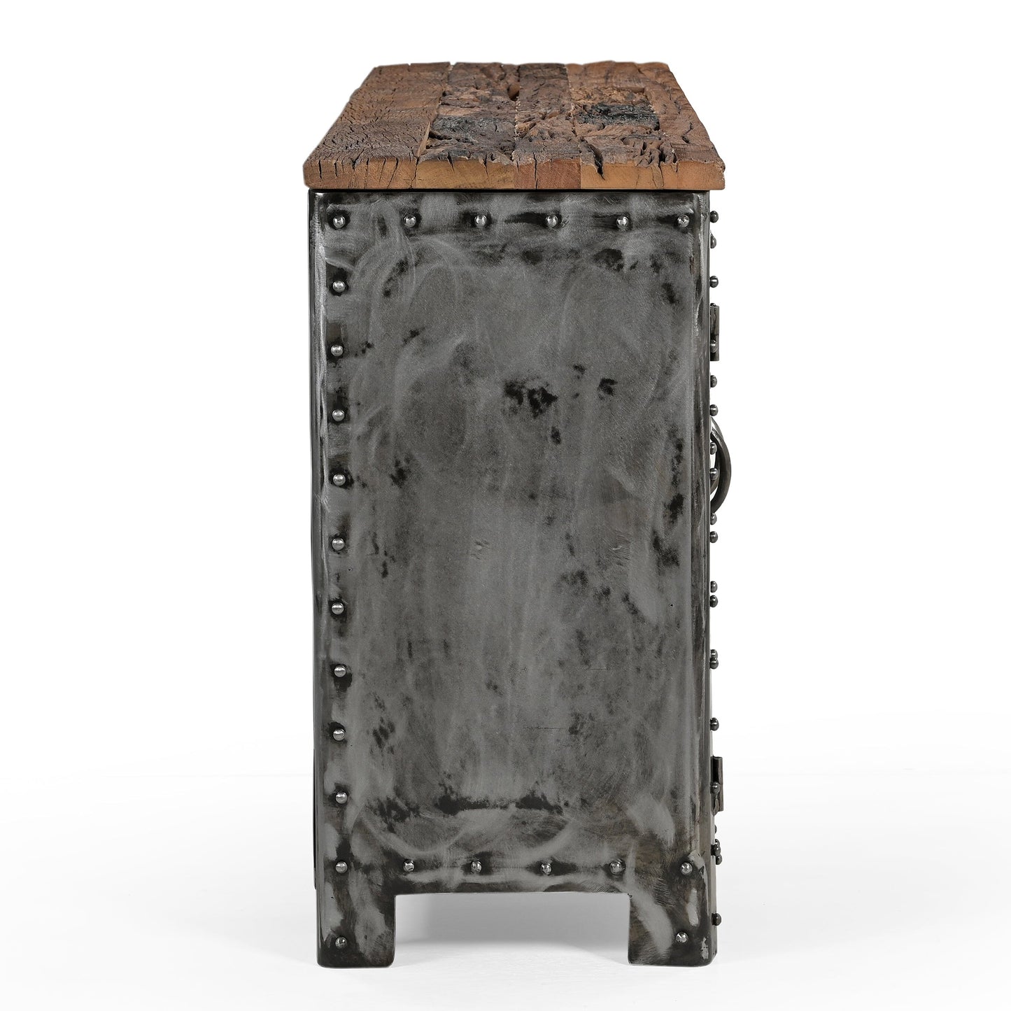 VINTAGE IRON LOCKER SIDEBOARD WITH RECLAIMED RAILWAY SLEEPER WOOD