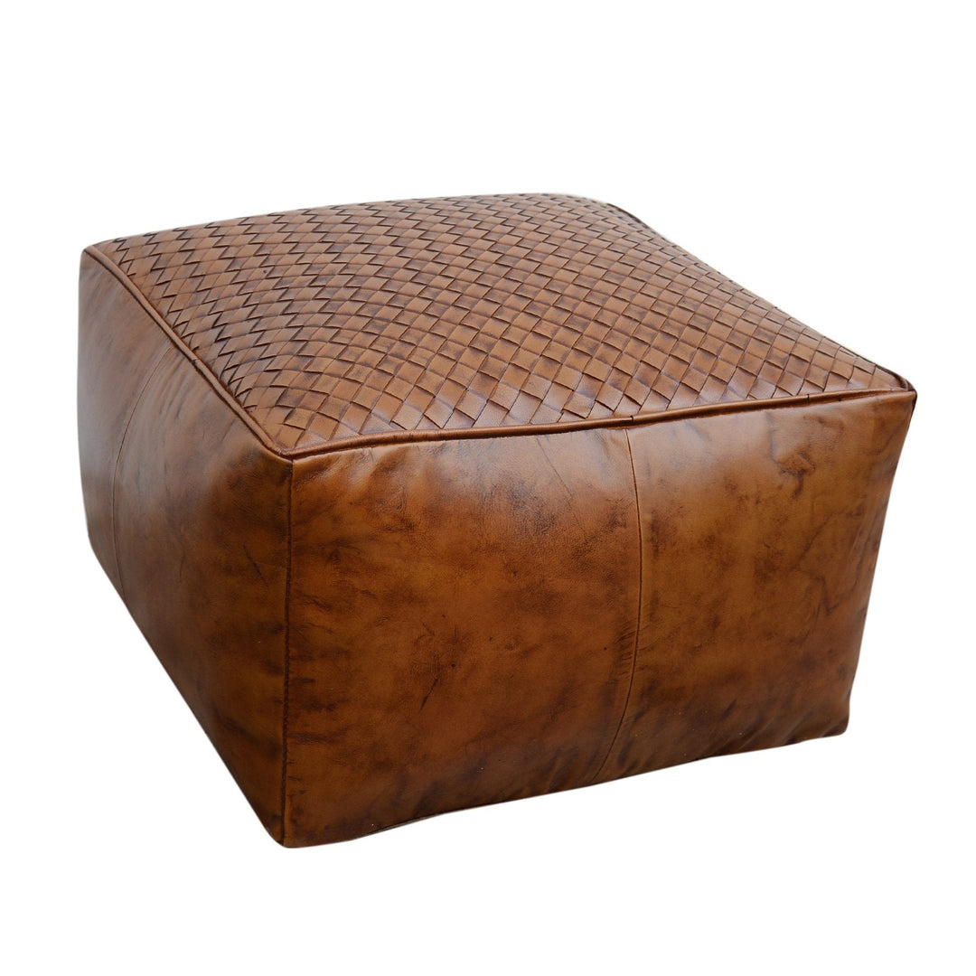 SQUARE LATTICED LEATHER OTTOMAN