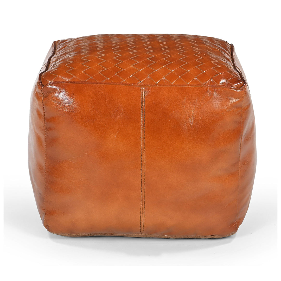 SQUARE LATTICED LEATHER OTTOMAN