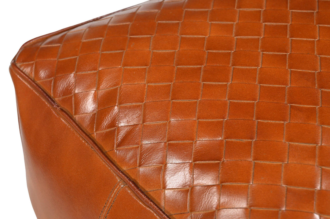 SQUARE LATTICED LEATHER OTTOMAN