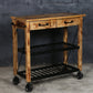 HARDWOOD BUTLERS TROLLEY ON WHEELS DISTRESSED FINISH