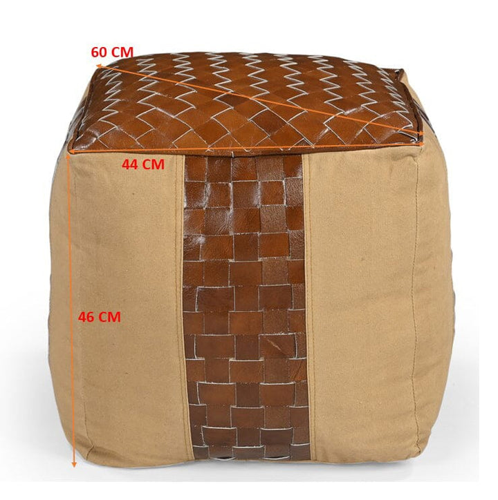 GENUINE LEATHER AND CANVAS OTTOMAN