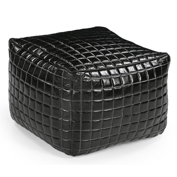 SLEEK BLACK LEATHER OTTOMAN