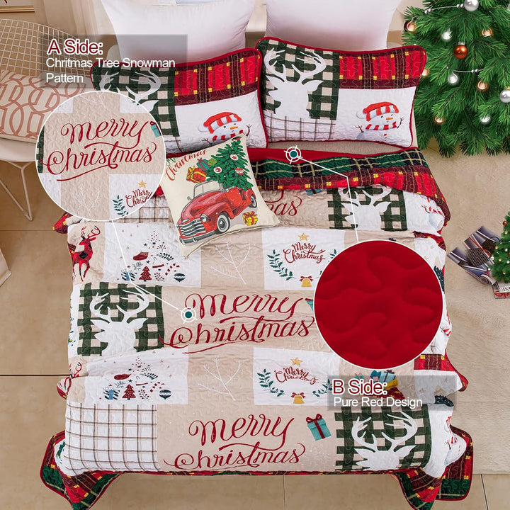 Festive snowman merry Christmas Queen Bedspread Set