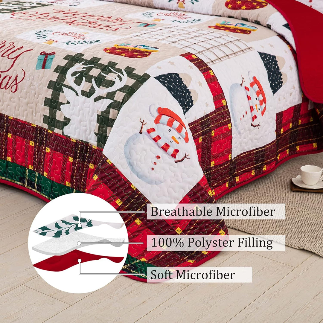 Festive snowman merry Christmas Queen Bedspread Set